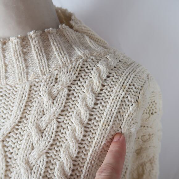 Vintage 90s Renee Hauer Cream Cable Knit Cotton Tunic Sweater XL - Picture 5 of 7